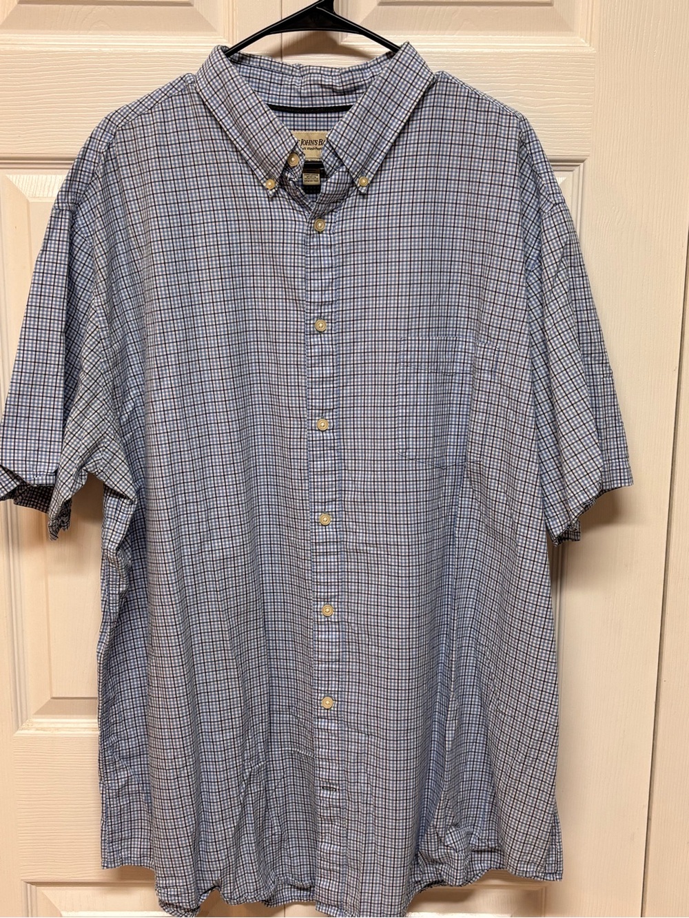 St John’s Bay Light Blue Checked Short-Sleeve Button-Down Shirt EUC